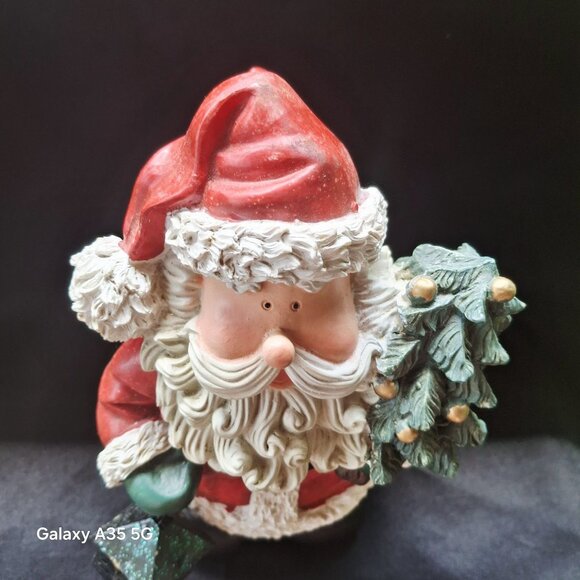 Ceramic Santa Claus Figurine Holding Christmas Tree & Lantern Christmas Artsy - Picture 4 of 10
